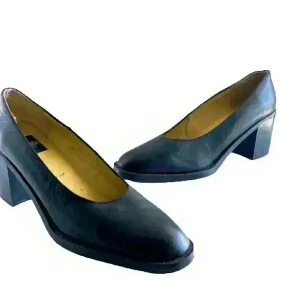 VIA MODA BLACK LEATHER ROUND  TOE BLOCK HEEL SHOES SIZE 40 - Picture 4 of 10